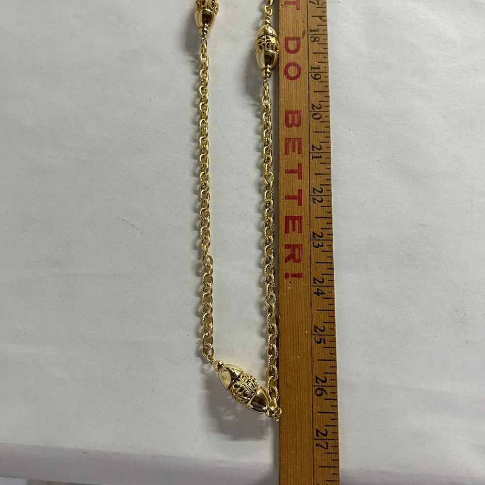Vintage Gold Filigree Station Long Chain Necklace OS Gold Regencycore Elegant